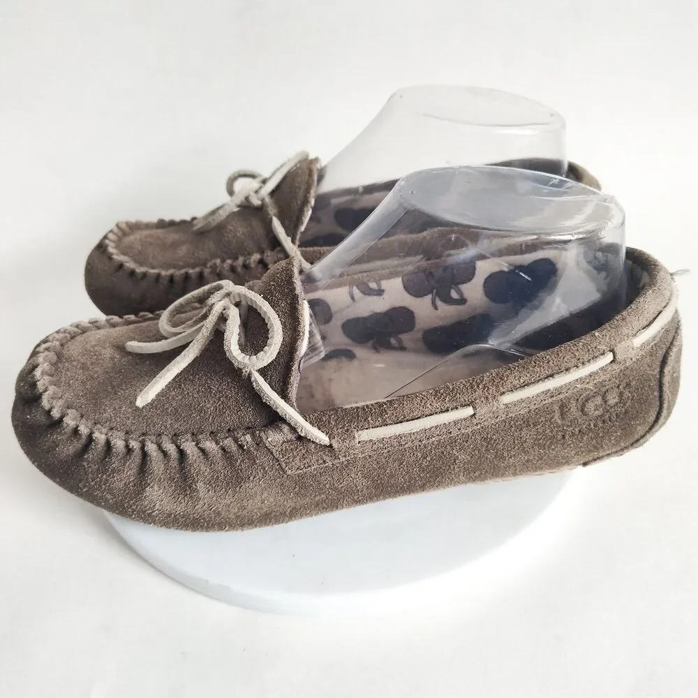 UGG Kids Gray Suede Faux Fur‎ Ryder Jungle Moccasin Slippers 1005160K US Size 4